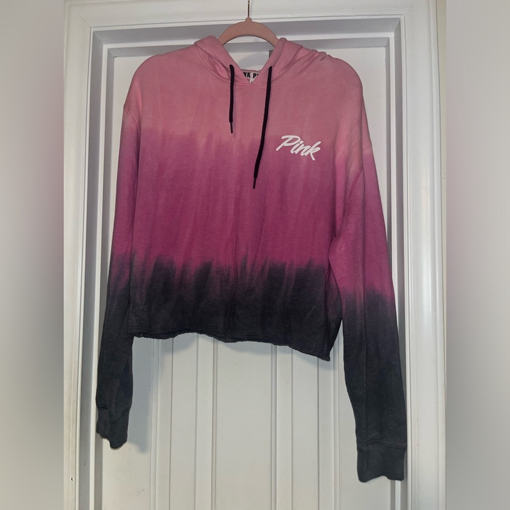 VGUC VS Pink L/S Ombré Cropped Hooded Sweatshirt - Pink/Charcoal Gray - Medium